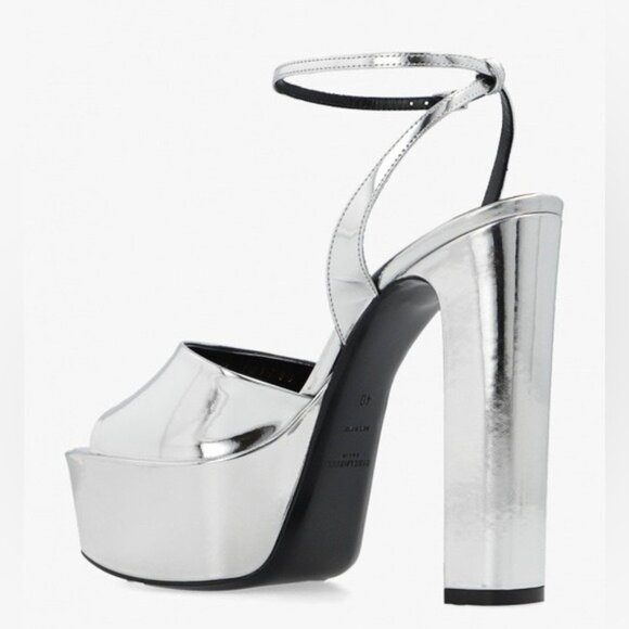 Saint Laurent Jodie Platform Sandals in Metallic Silver, Size 41 NEW +2 DustBags - Picture 6 of 16